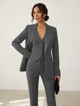Women’s Set Suit Notched Blazer V-Neck Vest Straight-Leg Pants – Office Presentations