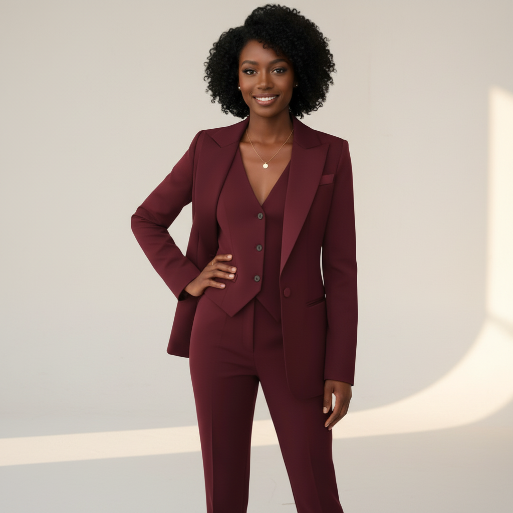 Women’s Set Suit Notched Blazer V-Neck Vest Straight-Leg Pants – Office Presentations