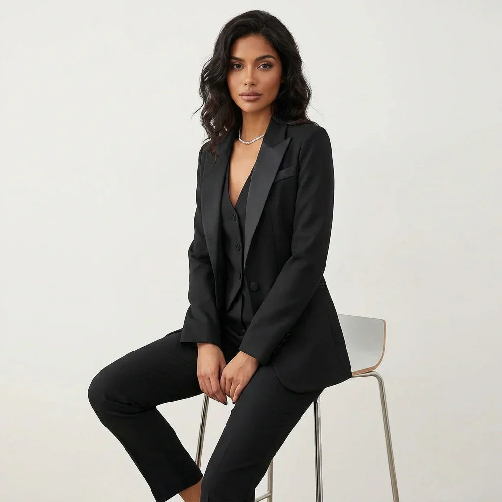 Women’s Set Suit Notched Blazer V-Neck Vest Straight-Leg Pants – Office Presentations