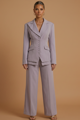 Women’s Set Suit Notched Collar Waist Button Detail – Evening Engagements