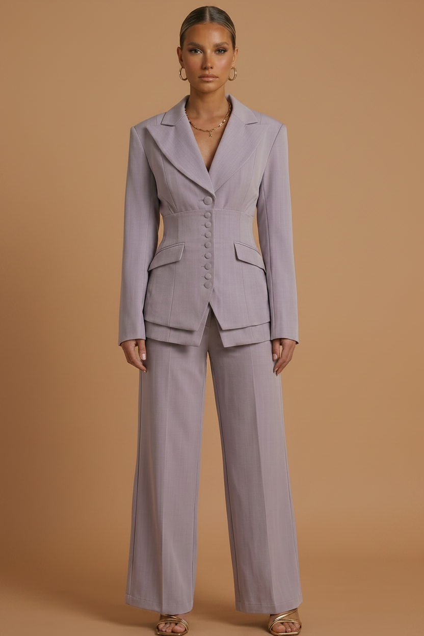 Women’s Set Suit Notched Collar Waist Button Detail – Evening Engagements