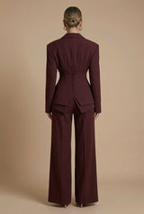 Women’s Set Suit Notched Collar Waist Button Detail – Evening Engagements
