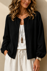 Women’s Shirt Button Closure Round Neck Long Sleeve – Weekend Markets
