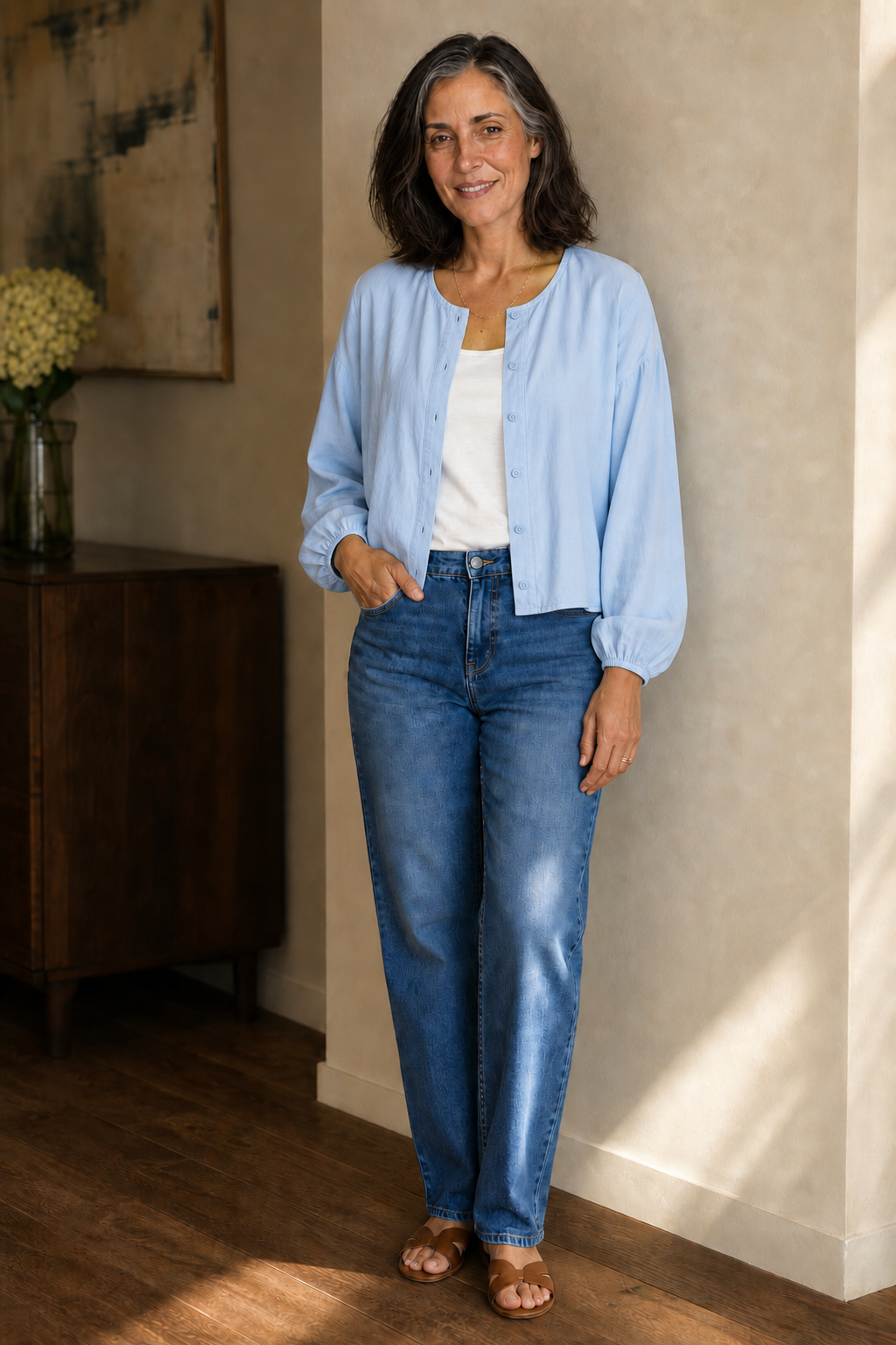Women’s Shirt Button Closure Round Neck Long Sleeve – Weekend Markets