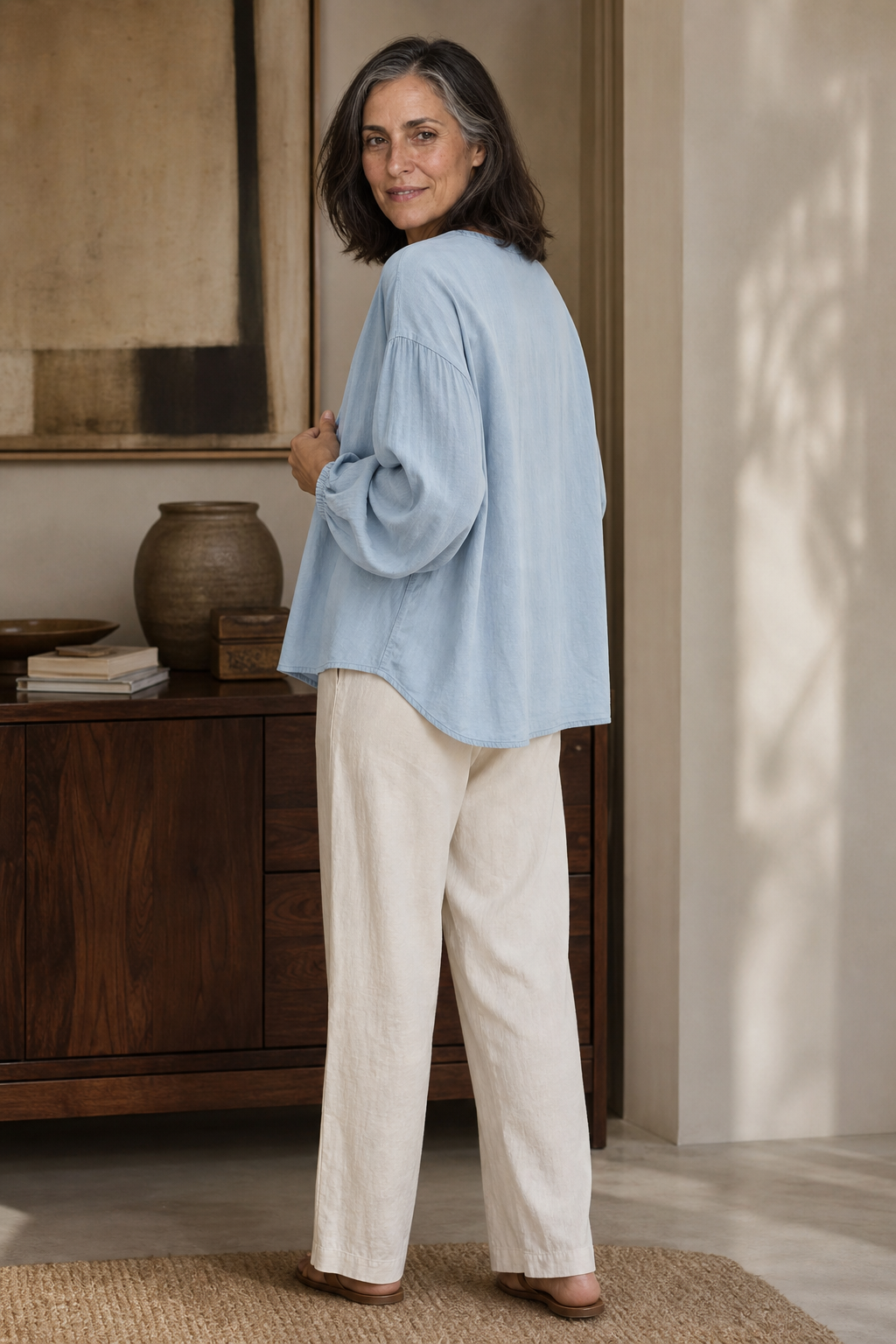 Women’s Shirt Button Closure Round Neck Long Sleeve – Weekend Markets