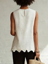 Women's Sleeveless Top Round Neck Scalloped Hem Back Keyhole – Garden Party