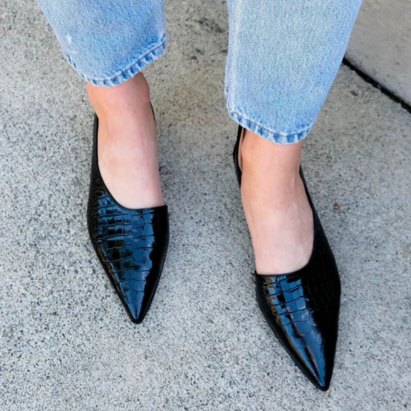 Women's Slingback Heels Croc Embossed Pointed Toe – Office Wear