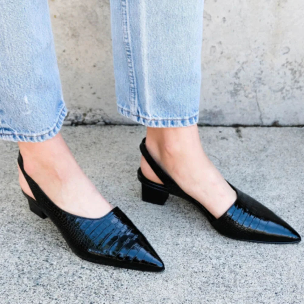 Women's Slingback Heels Croc Embossed Pointed Toe – Office Wear
