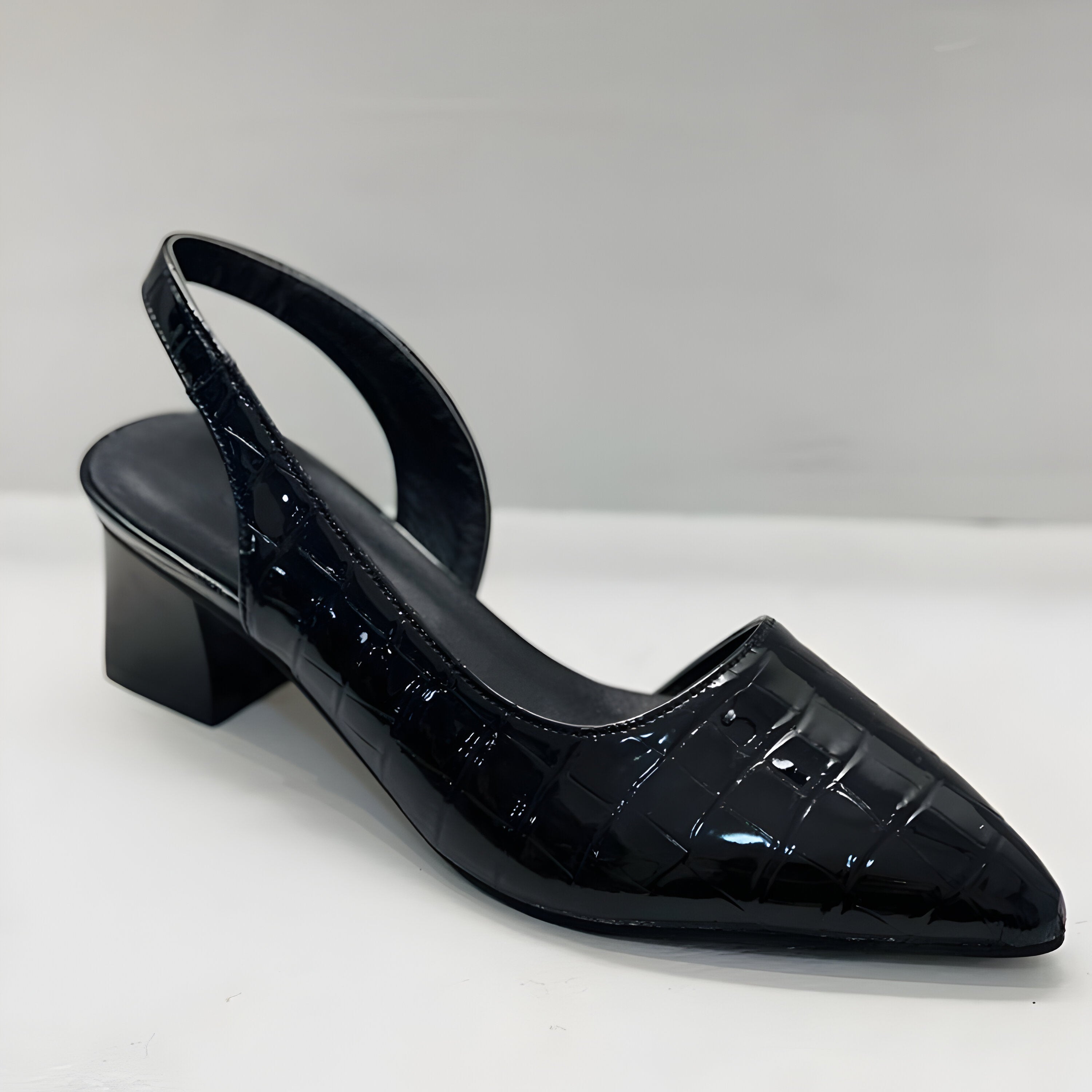 Women's Slingback Heels Croc Embossed Pointed Toe – Office Wear