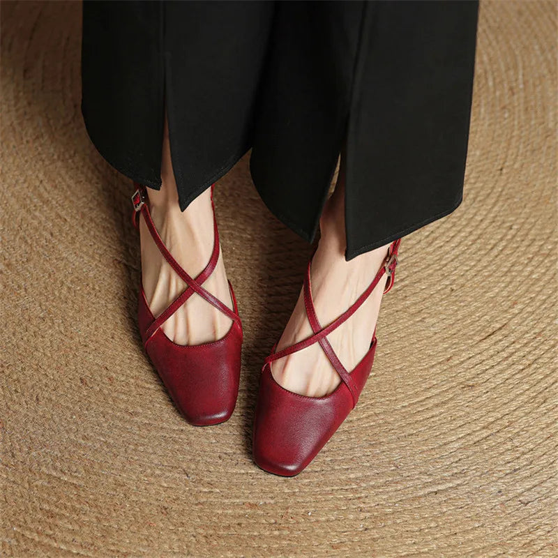 Women's Slingback Heels Cross Strap Square Toe – Office Wear Casual