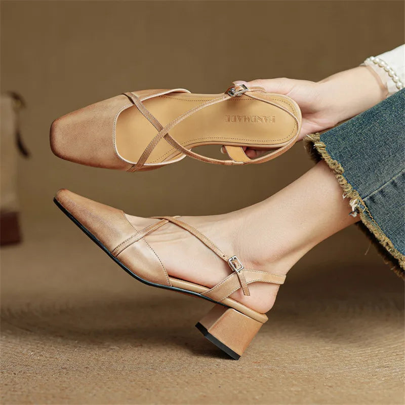 Women's Slingback Heels Cross Strap Square Toe – Office Wear Casual