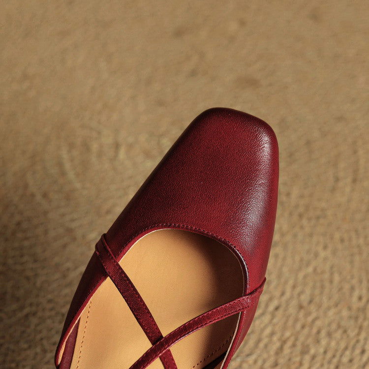 Women's Slingback Heels Cross Strap Square Toe – Office Wear Casual