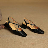 Women's Slingback Heels Cross Strap Square Toe – Office Wear Casual