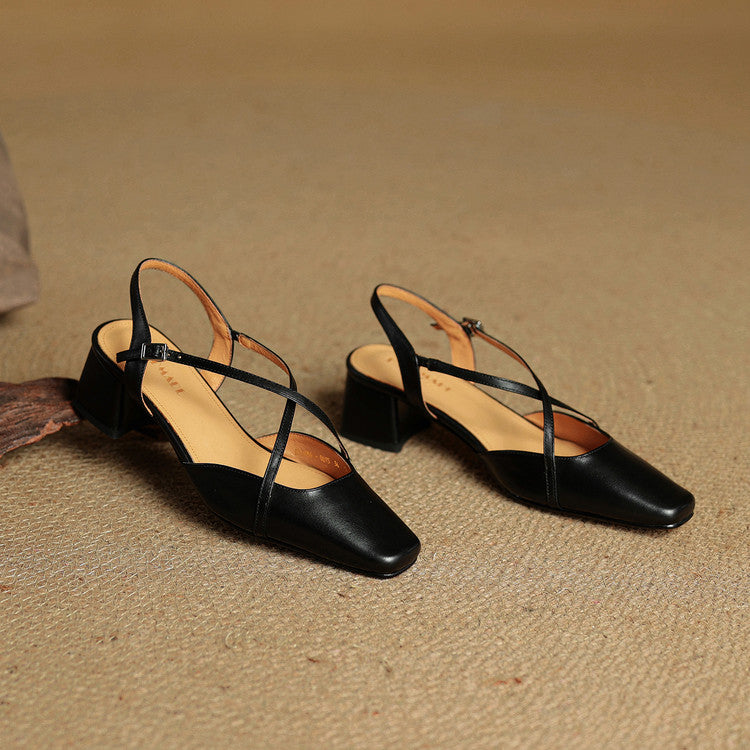 Women's Slingback Heels Cross Strap Square Toe – Office Wear Casual