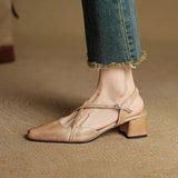 Women's Slingback Heels Cross Strap Square Toe – Office Wear Casual