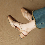 Women's Slingback Heels Cross Strap Square Toe – Office Wear Casual