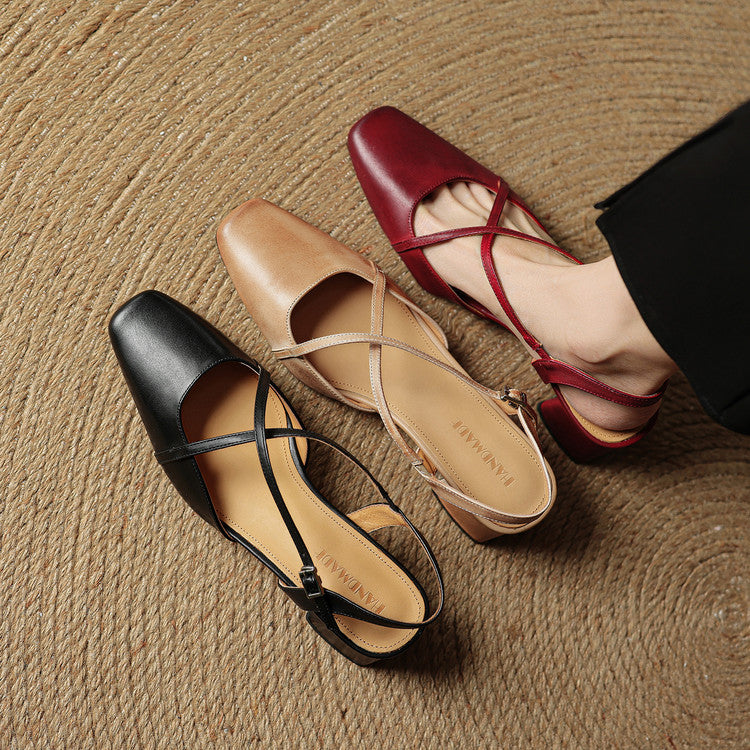 Women's Slingback Heels Cross Strap Square Toe – Office Wear Casual