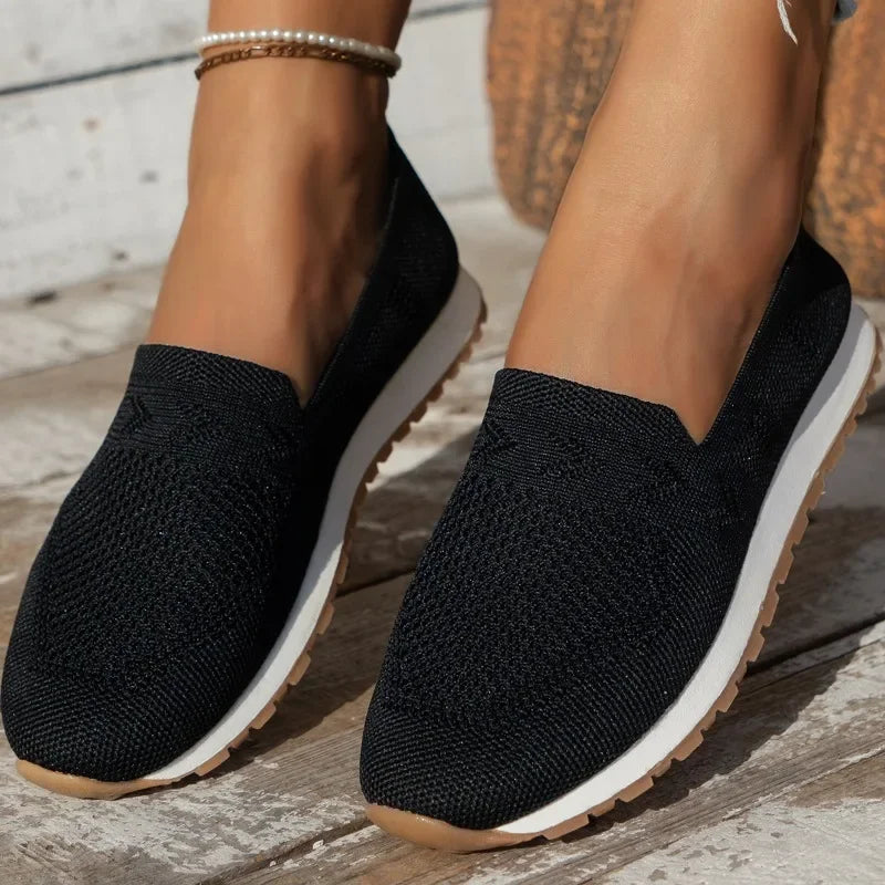 Women's Slip-On Shoes Closed Toe Low Top Knit – Street Style