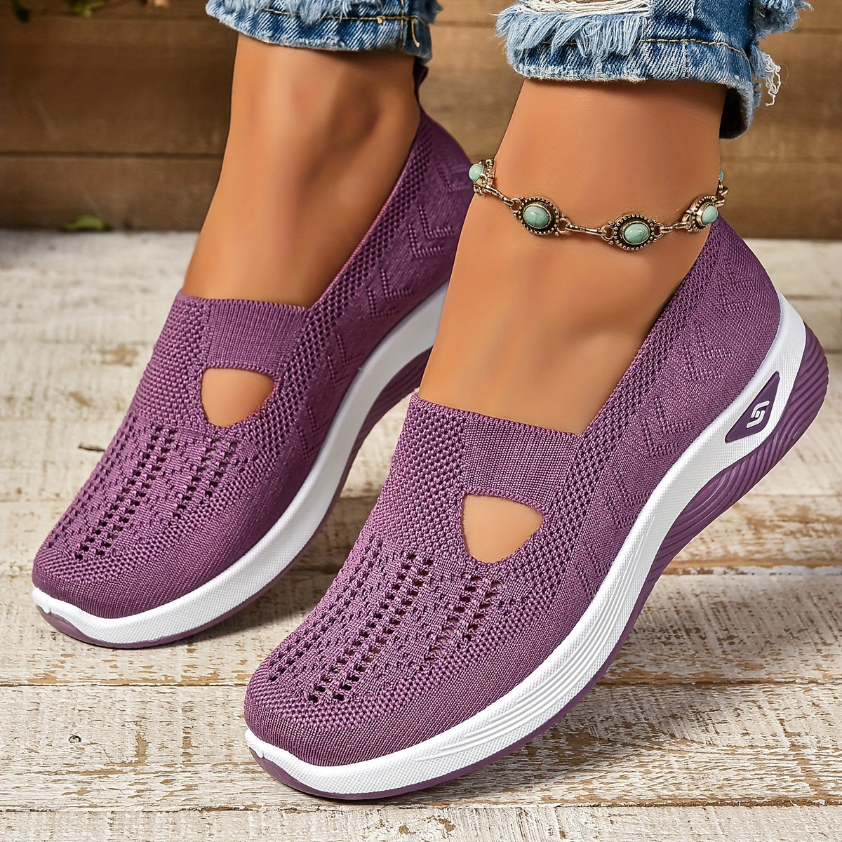 Women's Slip On Walking Shoes Knit Cutout Round Toe – Casual Walking
