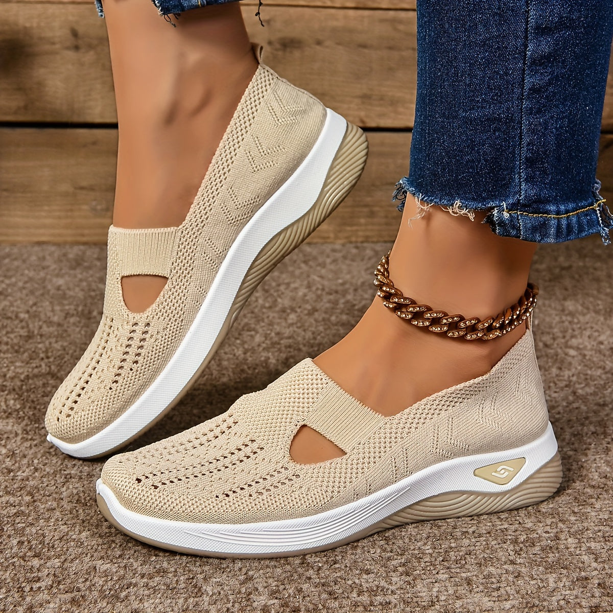 Women's Slip On Walking Shoes Knit Cutout Round Toe – Casual Walking