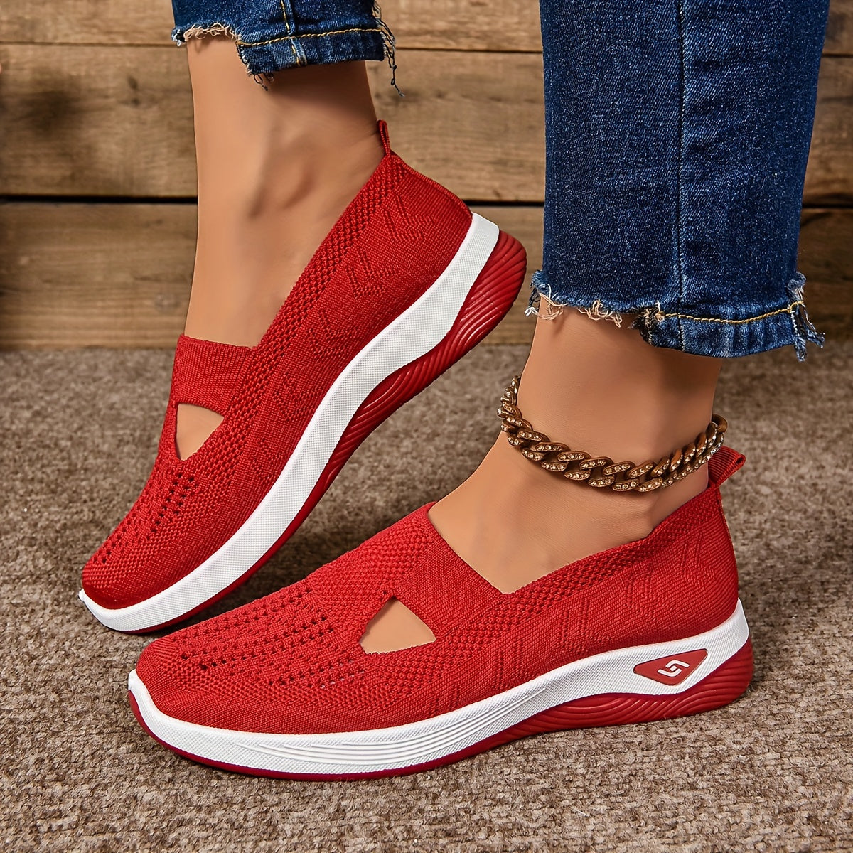 Women's Slip On Walking Shoes Knit Cutout Round Toe – Casual Walking