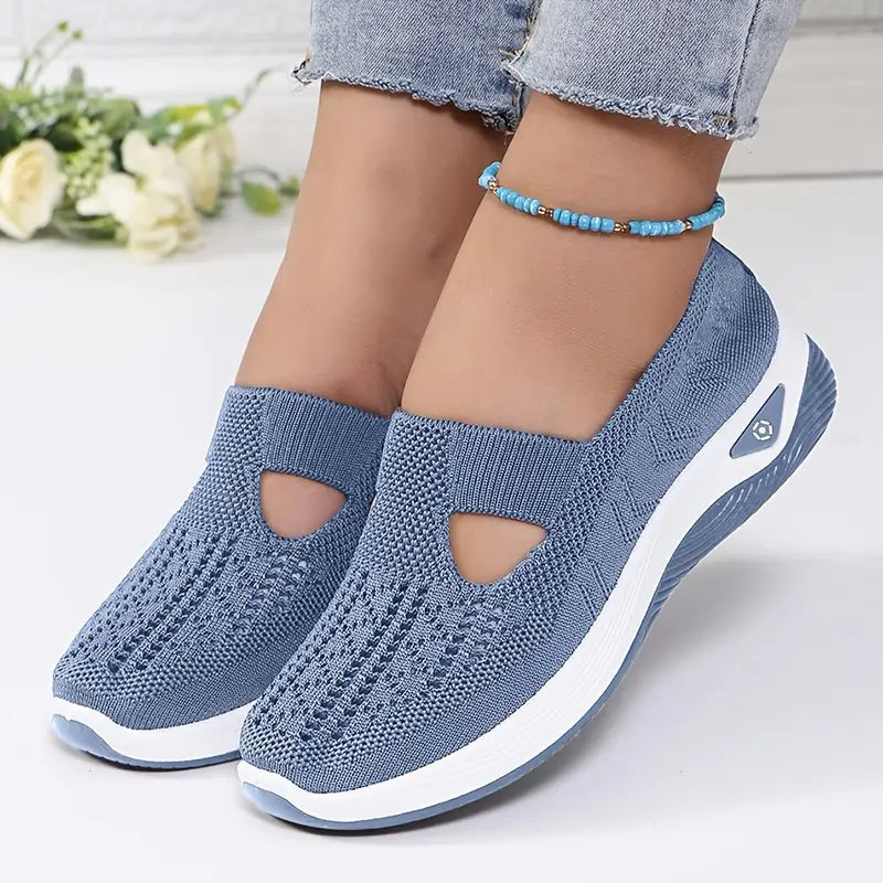 Women's Slip On Walking Shoes Knit Cutout Round Toe – Casual Walking