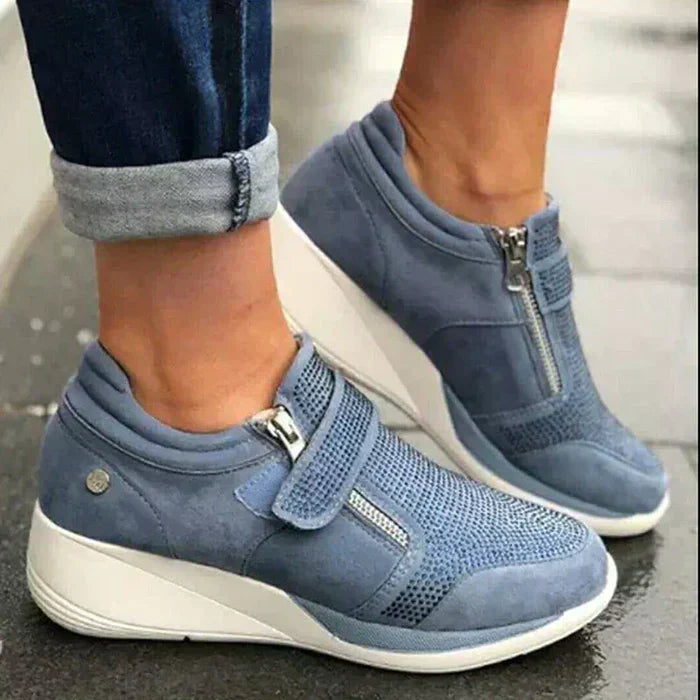 Women’s Sneakers Front Zip Strap Detail Wedge Sole – Daytime Shopping