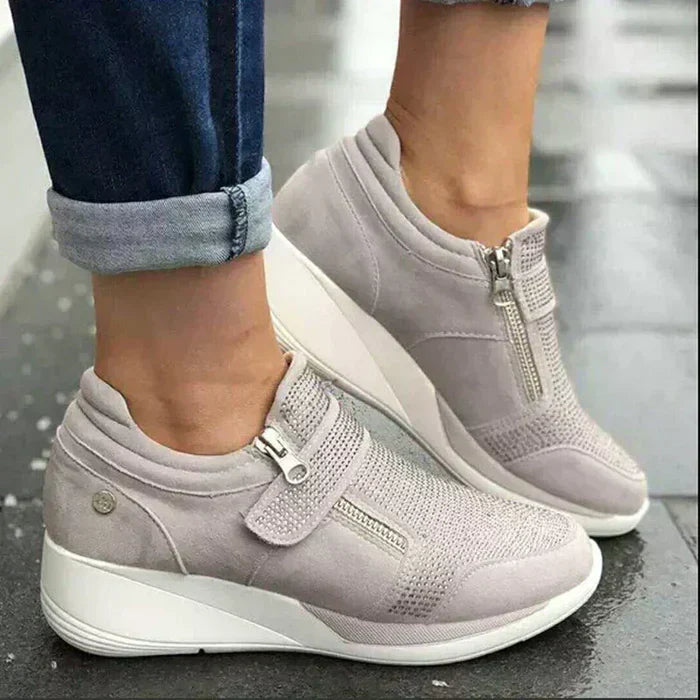 Women’s Sneakers Front Zip Strap Detail Wedge Sole – Daytime Shopping