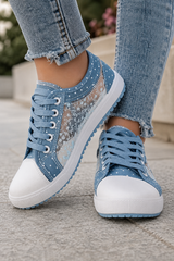 Women’s Sneakers Lace-Up Dotted Panels Rounded Toe Cap – Market Visit