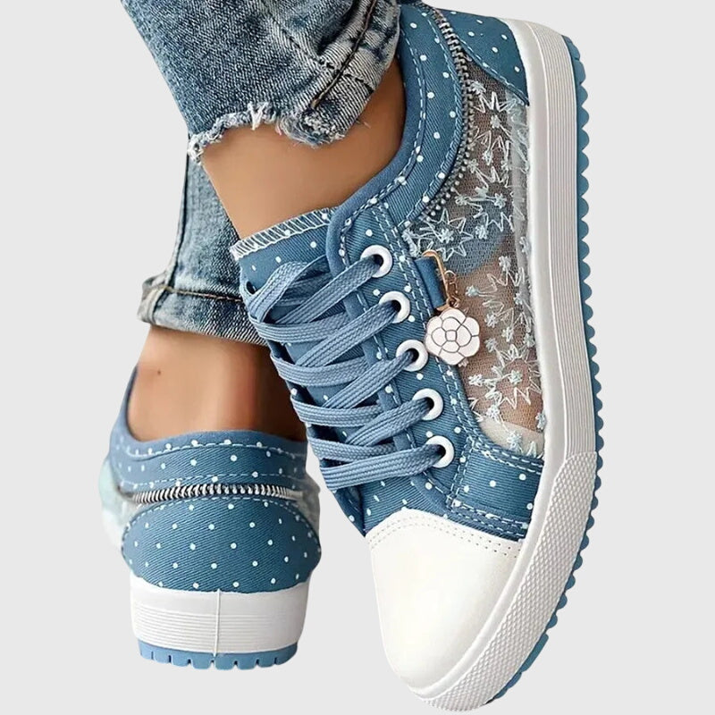 Women’s Sneakers Lace-Up Dotted Panels Rounded Toe Cap – Market Visit