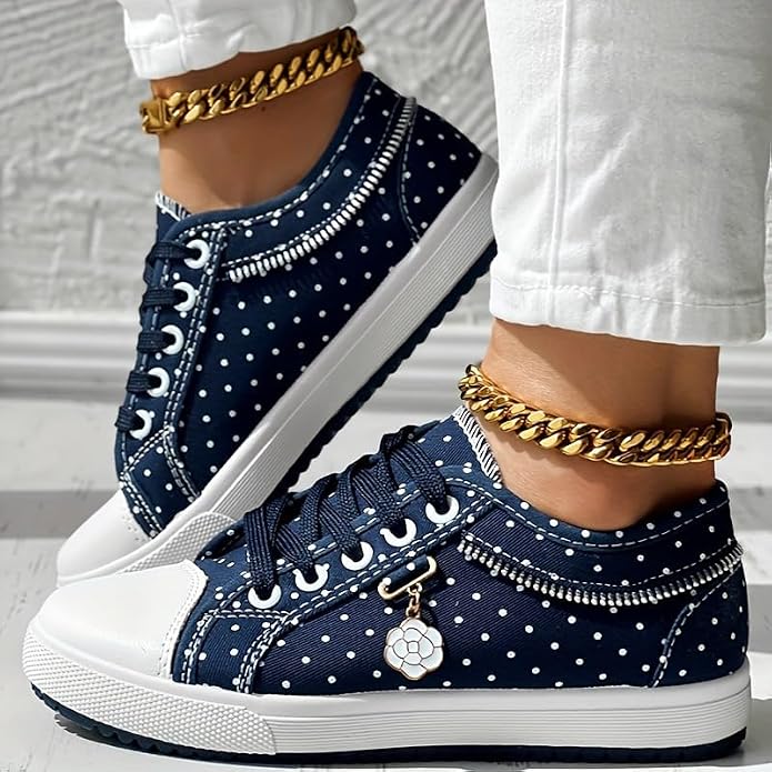 Women’s Sneakers Lace-Up Dotted Panels Rounded Toe Cap – Market Visit