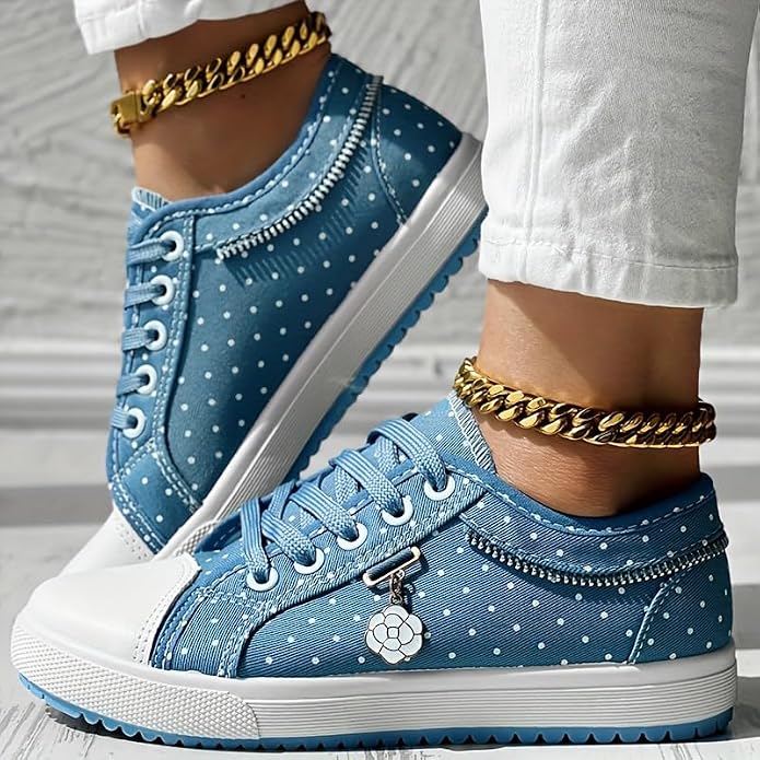 Women’s Sneakers Lace-Up Dotted Panels Rounded Toe Cap – Market Visit