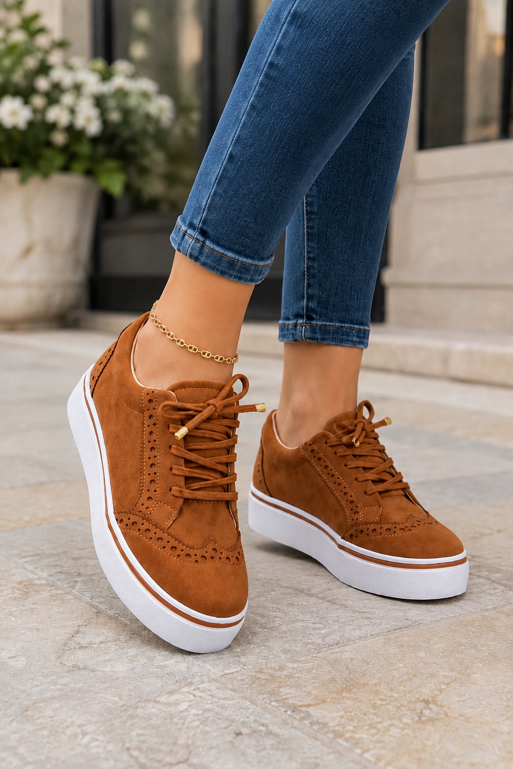 Women’s Sneakers Lace Up Perforated Panel Platform Sole – Bookstore Visit
