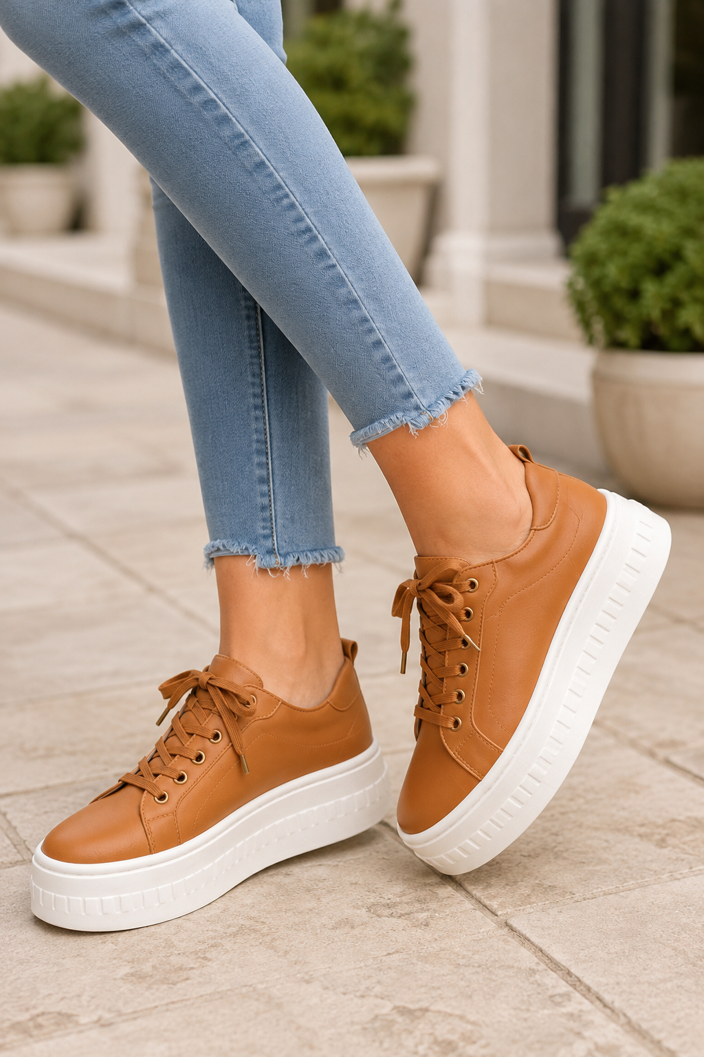 Women’s Sneakers Lace-Up Platform Sole Rounded Toe – City Shopping