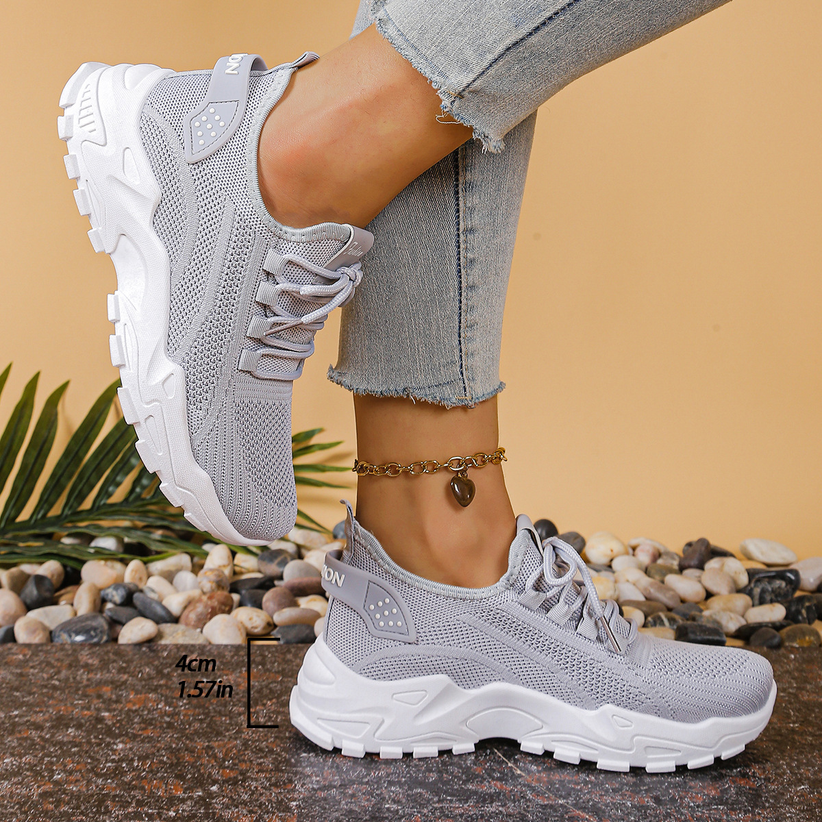 Women’s Sneakers Lace-Up Rounded Toe Textured Sole – Weekend Errands