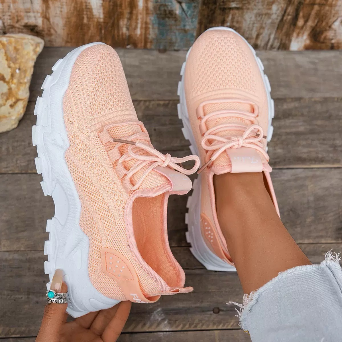 Women’s Sneakers Lace-Up Rounded Toe Textured Sole – Weekend Errands