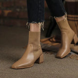 Women's Sock Ankle Boots Ribbed Knit Block Heel Rounded Toe – Night Out