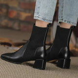 Women's Sock Ankle Boots Ribbed Knit Block Heel Rounded Toe – Night Out