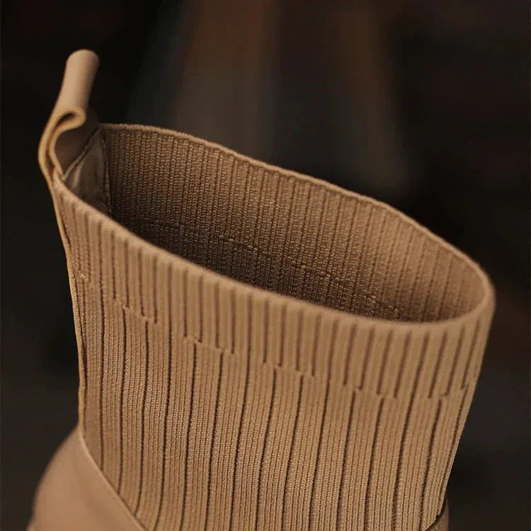 Women's Sock Ankle Boots Ribbed Knit Block Heel Rounded Toe – Night Out