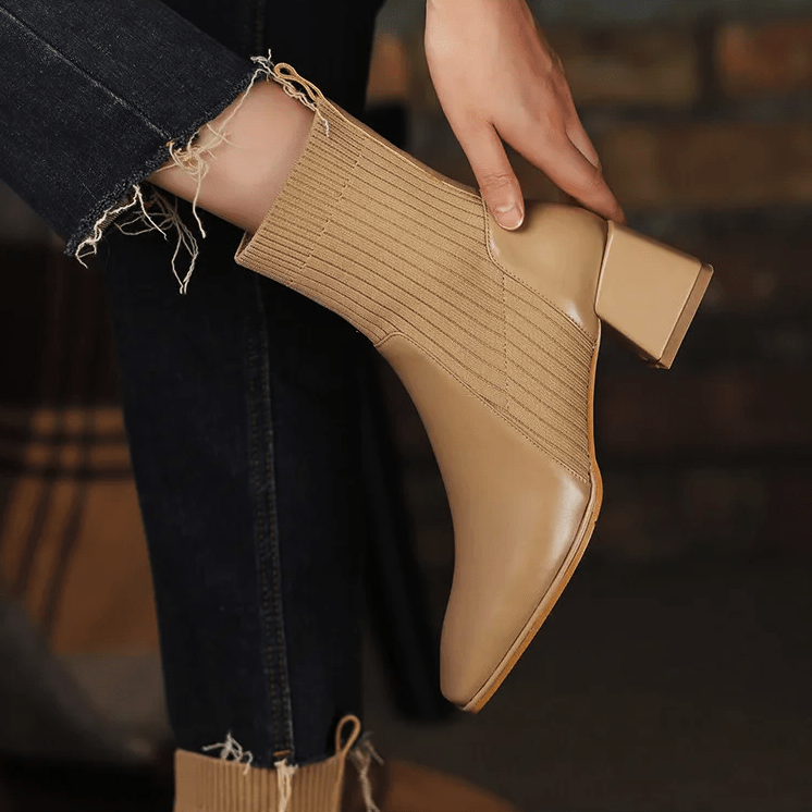 Women's Sock Ankle Boots Ribbed Knit Block Heel Rounded Toe – Night Out
