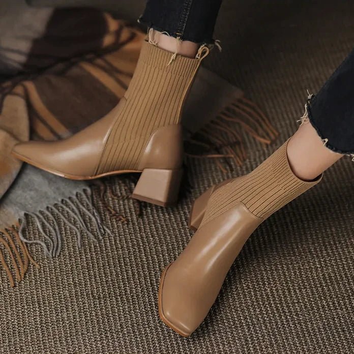 Women's Sock Ankle Boots Ribbed Knit Block Heel Rounded Toe – Night Out