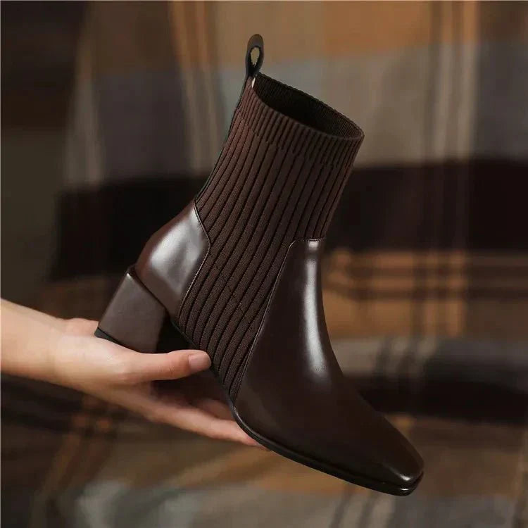 Women's Sock Ankle Boots Ribbed Knit Block Heel Rounded Toe – Night Out