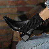 Women's Sock Ankle Boots Ribbed Knit Block Heel Rounded Toe – Night Out