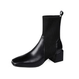 Women's Sock Ankle Boots Ribbed Knit Block Heel Rounded Toe – Night Out