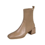 Women's Sock Ankle Boots Ribbed Knit Block Heel Rounded Toe – Night Out