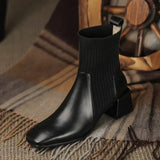 Women's Sock Ankle Boots Ribbed Knit Block Heel Rounded Toe – Night Out