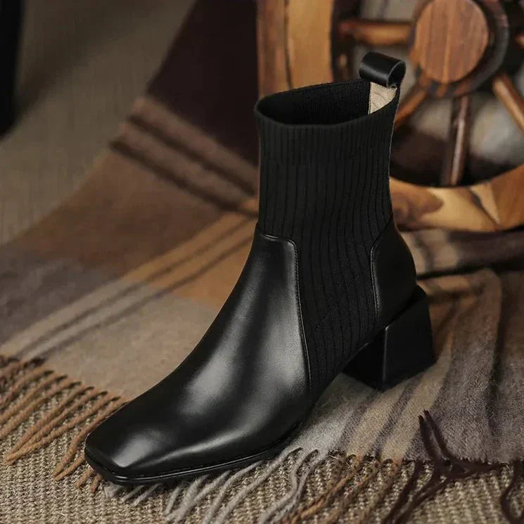 Women's Sock Ankle Boots Ribbed Knit Block Heel Rounded Toe – Night Out