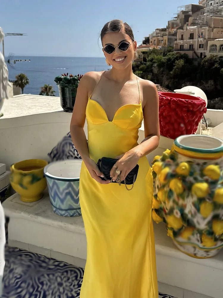 Women's Spaghetti Strap Maxi Dress Sweetheart Neck – Wedding Guest Evening