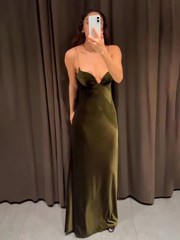 Women's Spaghetti Strap Maxi Dress Sweetheart Neck – Wedding Guest Evening