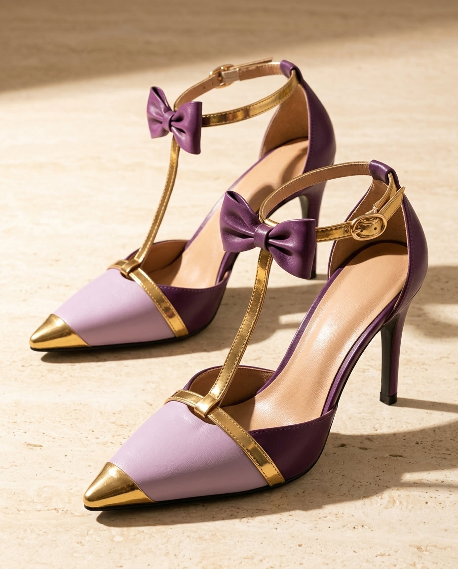 Women's Stiletto High Heels Pointed Toe Bow Ankle Strap – Cocktail Party